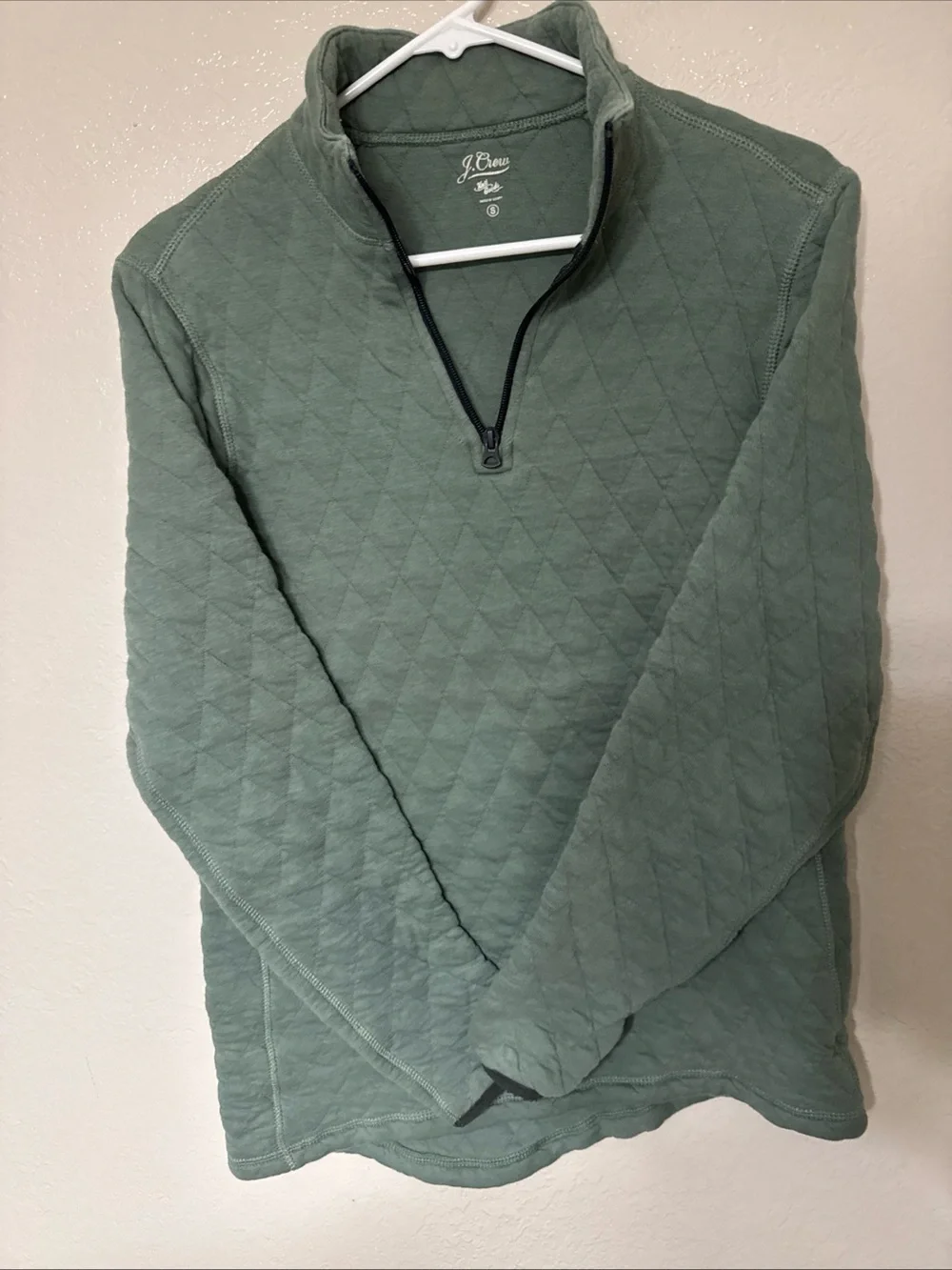 J.Crew Men's Quilted Quarter-Zip Pullover Sweater Green Size Small